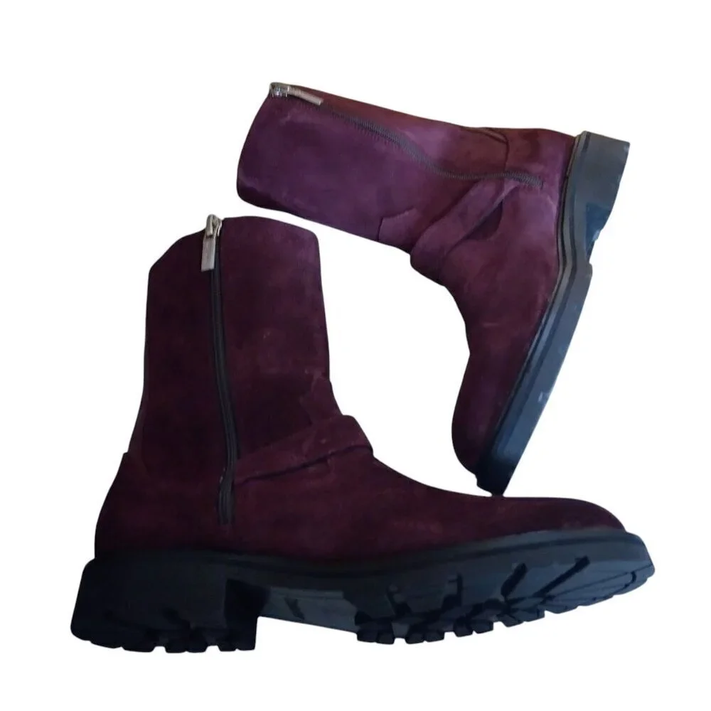 CALVIN KLEIN UGILIO Men's Size 8 Suede Dark Cranberry Mid-Calf Side Zip Boots